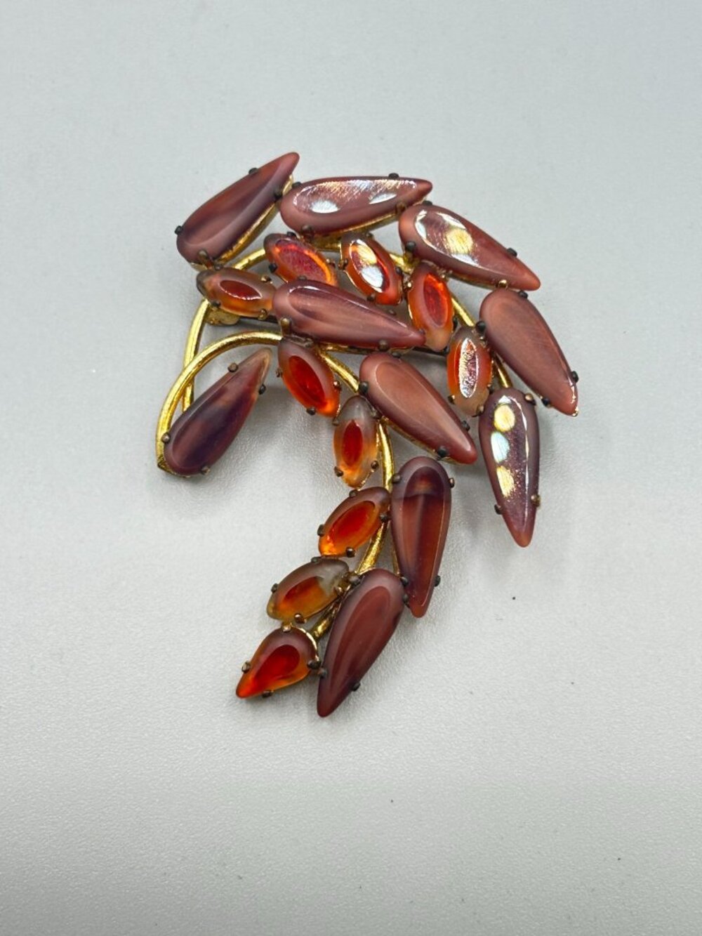 Vintage Unsigned AUSTRIA Pin Brooch Ombre Glass Rhinestones Fall Foliage Design - Picture 2 of 9